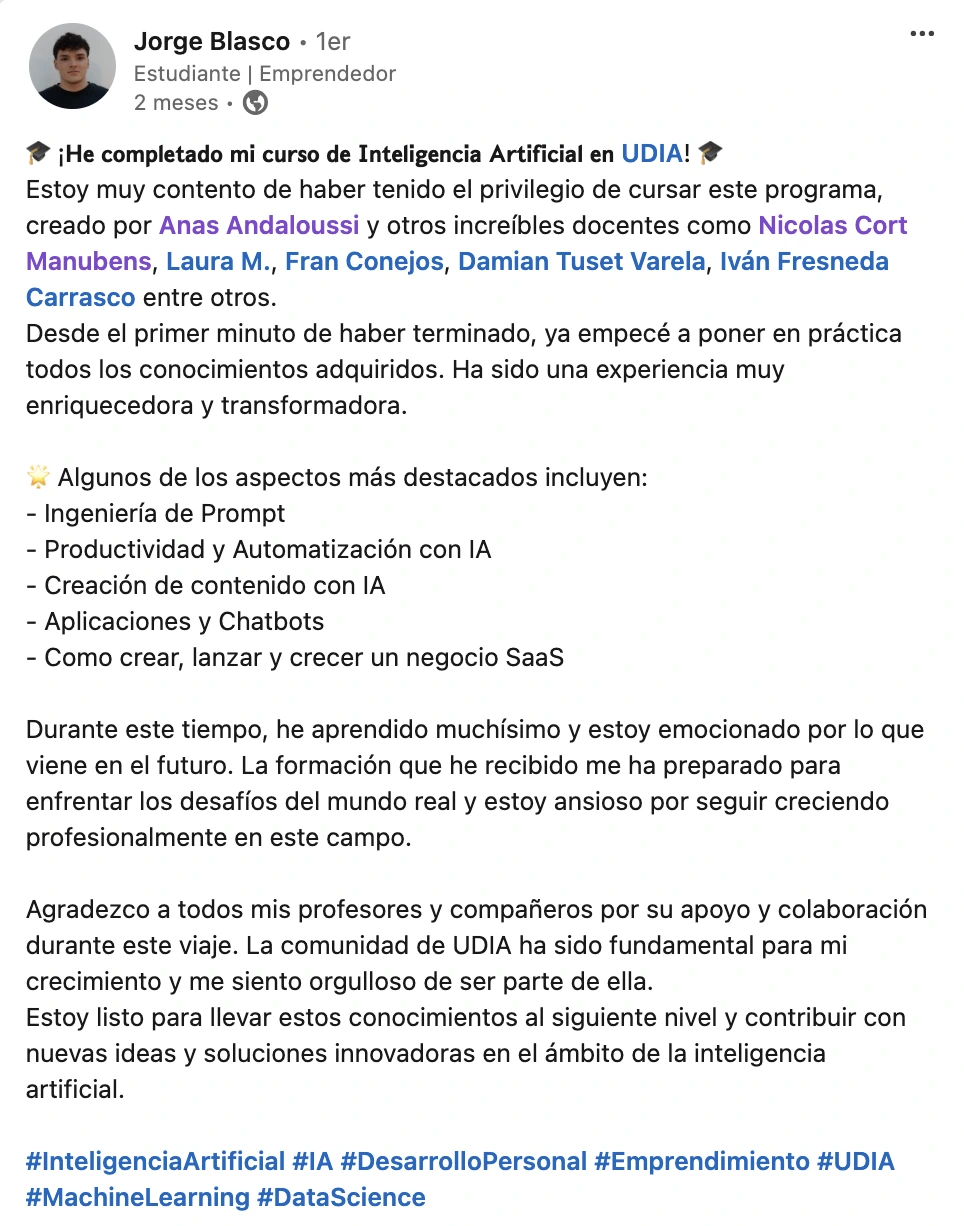 Opinión de alumno de UDIA