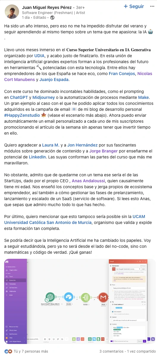 Opinión de alumno de UDIA